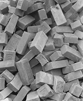 Prints of House bricks, stamped SSBDO, USA, circa 1950. (Photo by Lass/Archive Photos/Getty Images) Images Dated 2010 July: SSBDO Bricks House Print, circa 1950