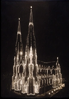 St Patricks Cathedral in New York City, adorned with lights for the Christmas Celebrations St Patricks Cathedral in New York City, adorned with lights for the Christmas Celebrations