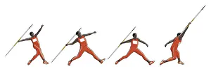 Four stages of javelin athlete executing a throw Four stages of javelin athlete executing a throw
