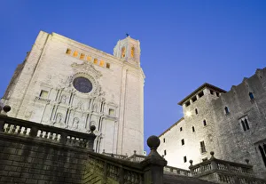 Steps in front of Girona Cathedral at dusk, low angle view, Girona, Spain Steps in front of Girona Cathedral at dusk, low angle view, Girona, Spain