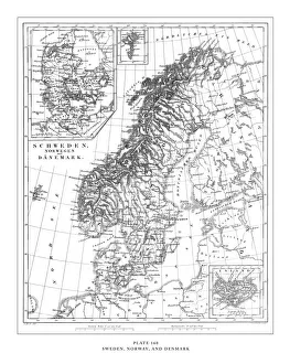 Sweden, Norway and Denmark Engraving Antique Illustration, Published 1851 Sweden, Norway and Denmark Engraving Antique Illustration, Published 1851