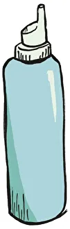 Tall light blue bottle with dispenser top Tall light blue bottle with dispenser top