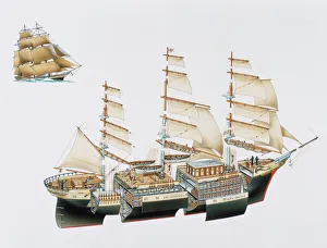 Tea Clipper, 1860s, expanded cross-section Tea Clipper, 1860s, expanded cross-section