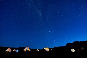 Tents at Shira One Camp at night, Kilimanjaro National Park Tents at Shira One Camp at night, Kilimanjaro National Park