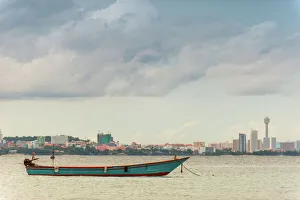 Thai traditional fishing boat and Pattaya city Thai traditional fishing boat and Pattaya city