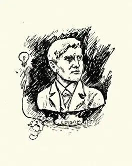 Vintage Woodcut Engravings Prints: Thomas Edison