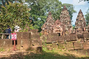 Tourist took a photos of Banteay Srei temple Tourist took a photos of Banteay Srei temple