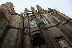 Towering wall of abbatial church Mont Saint-Michel, Normandy, France Towering wall of abbatial church Mont Saint-Michel, Normandy, France