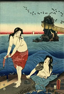 Images Dated 13th March 2012: Traditional Japanese Woodblock print of Pearl Divers