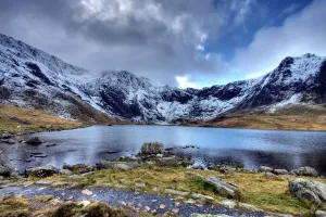 Llyn Idwal Lake Print, Snowdonia National Park Winter Scene