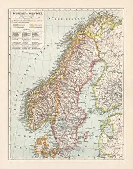 Typographic map of Sweden and Norway, lithograph, published in 1897 Typographic map of Sweden and Norway, lithograph, published in 1897