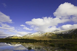 USA, Alaska, cumulus clouds over Brooks Range and tundra pond USA, Alaska, cumulus clouds over Brooks Range and tundra pond