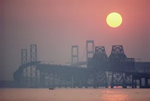 USA, Maryland, Chesapeake Bay Bridge near Annapolis, sunset USA, Maryland, Chesapeake Bay Bridge near Annapolis, sunset