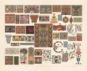 Middle Ages Art Prints: Various patterns of the Middle Ages, chromolithograph, published in 1897