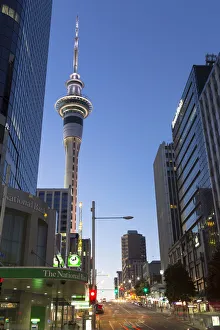 Victoria Street West, Skytower and skyscrapers at night, Auckland, Auckland Region, New Zealand Victoria Street West, Skytower and skyscrapers at night, Auckland, Auckland Region, New Zealand