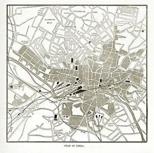 Victorian Map of Leeds, England Engraving, Circa 1840 Victorian Map of Leeds, England Engraving, Circa 1840