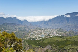 View over the city and the For?t du Grand Matarum forest, Cirque de Cilaos, Cilaos, La Reunion, Reunion, France View over the city and the For?t du Grand Matarum forest, Cirque de Cilaos, Cilaos, La Reunion, Reunion, France