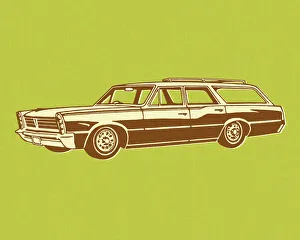Vintage station wagon on green background Vintage station wagon on green background