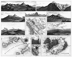 Volcanoes and Volcanic Formations and Stratification Engraving Volcanoes and Volcanic Formations and Stratification Engraving