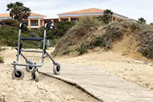 Daytime Beach Scene Prints: Walking frame left on the beach