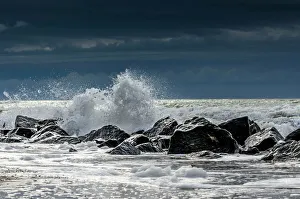 Waves charing on rocks, North Sea Coast, Holmes Country, Jutland, Denmark Waves charing on rocks, North Sea Coast, Holmes Country, Jutland, Denmark