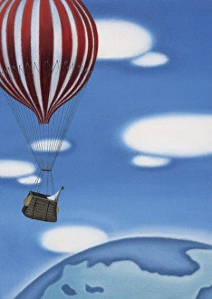 Woman High Up in a Hot Air Ballon Looking at the Earth Woman High Up in a Hot Air Ballon Looking at the Earth