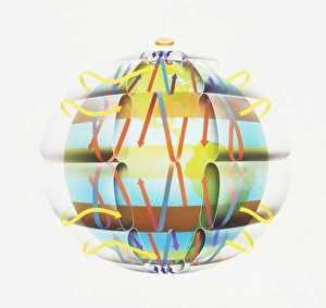 World globe with directional arrows showing trade wind patterns World globe with directional arrows showing trade wind patterns
