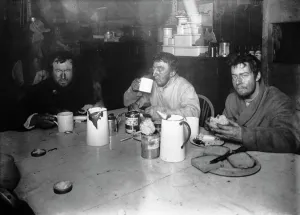 Dr Wilson, Lt Bowers and Apsley Cherry-Garrard on return from winter trip to Cape Crozier Dr Wilson, Lt Bowers and Apsley Cherry-Garrard on return from winter trip to Cape Crozier