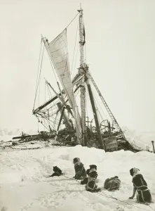 Antarctic Expedition Prints: Print of Endurance ship crushed by ice, sinking in Antarctic waters