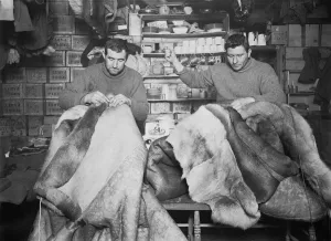 Petty Officers Evans and Crean mending sleeping bags Petty Officers Evans and Crean mending sleeping bags