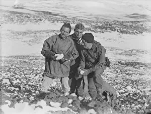 Images Dated 19th February 2016: Raymond Priestley, George Abbott and Victor Campbell discussing geology
