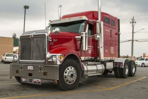 A 6x4 red International eagle at a service station in Owen Sound Ontario Canada A 6x4 red International eagle at a service station in Owen Sound Ontario Canada