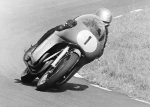 Assen, Holland: Rhodesian Motor-cycling ace, Gary Hocking taking an hairpin bend during Assen, Holland: Rhodesian Motor-cycling ace, Gary Hocking taking an hairpin bend during