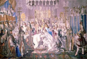 Baptism of the Dauphin detail from a Gobelins tapestry after Charles Le Brun (1619-1690) Baptism of the Dauphin detail from a Gobelins tapestry after Charles Le Brun (1619-1690)