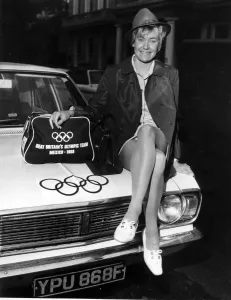 Britains Lilian Board before leaving for the Mexico Olympics sitting on the bonnet Britains Lilian Board before leaving for the Mexico Olympics sitting on the bonnet