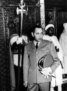 Crown Prince Moulay Hassan leaving the throne room in the Royal Palace at Rabat Crown Prince Moulay Hassan leaving the throne room in the Royal Palace at Rabat