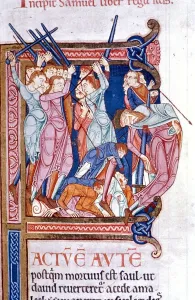 The death of Saul at Gilboa from 12th Century Lambeth Bible The death of Saul at Gilboa from 12th Century Lambeth Bible