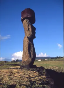 Easter Island A few of the upright giant statues near the ancient volcanic quarry Easter Island A few of the upright giant statues near the ancient volcanic quarry