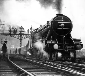 The Flying Scotsman leaving Kings Cross on the first non stop run to Edinburgh May The Flying Scotsman leaving Kings Cross on the first non stop run to Edinburgh May