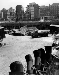In the foreground are the relics of days when Londons life was torn by intence warfare-sandbags-fillers In the foreground are the relics of days when Londons life was torn by intence warfare-sandbags-fillers