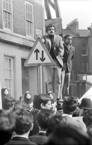 London: Pakistani-born student leader Tariq Ali stands a top pillar-box near the London: Pakistani-born student leader Tariq Ali stands a top pillar-box near the