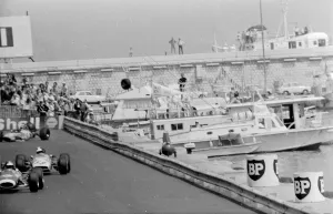 Monaco: Swiss driver Bernard Bauer (background left) loses wheel, seconds later car Monaco: Swiss driver Bernard Bauer (background left) loses wheel, seconds later car