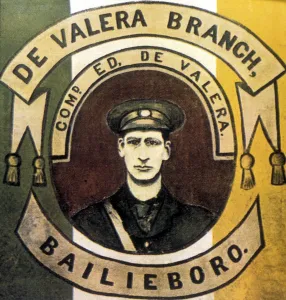 Portrait of Eamonn de Valera (born New York 1882) on an Irish Volunteers banner Portrait of Eamonn de Valera (born New York 1882) on an Irish Volunteers banner