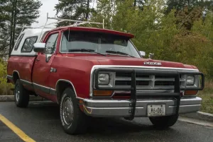 Red Dodge RAM pick up truck with a customised roof fitting Red Dodge RAM pick up truck with a customised roof fitting