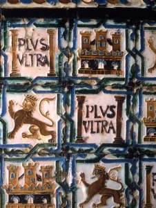 Royal heraldic lion in tiling within the Alcazar in Seville, Spain Royal heraldic lion in tiling within the Alcazar in Seville, Spain