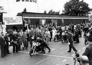 The start of the Senior TT trophy race at the Isle of Man. H L Daniell, is first to start The start of the Senior TT trophy race at the Isle of Man. H L Daniell, is first to start
