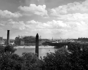 Across the Thames from the 3, 500 year old Cleopatras Needle a new silhouette has Across the Thames from the 3, 500 year old Cleopatras Needle a new silhouette has