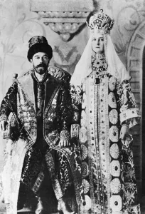 Tsar Nicholas II and the Tsarina Alexandra in coronation robes Tsar Nicholas II and the Tsarina Alexandra in coronation robes
