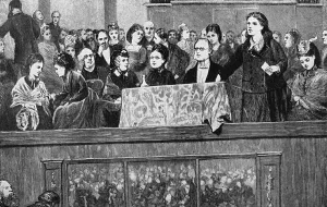 Womens suffrage: Meeting in Hanover Square Rooms about 1870; Rhoda Garrett speaking Womens suffrage: Meeting in Hanover Square Rooms about 1870; Rhoda Garrett speaking