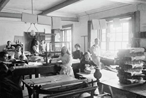 Truro Collection: Blackfords printing works book-binding room, Truro, Cornwall. Early 1900s